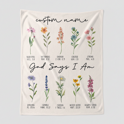 God Says I Am - Personalized  Sherpa Blanket