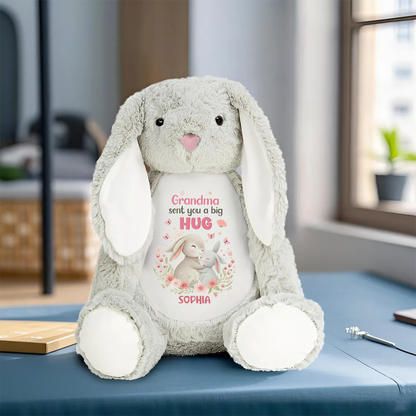 Grandma sent you a big Hug - Personalized Stuffed Bunny