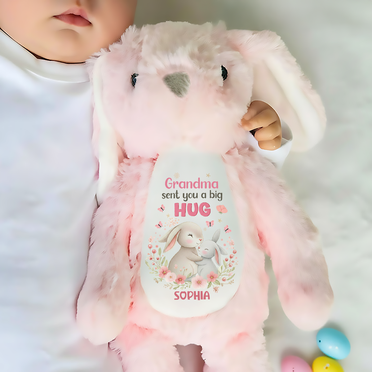 Grandma sent you a big Hug - Personalized Stuffed Bunny
