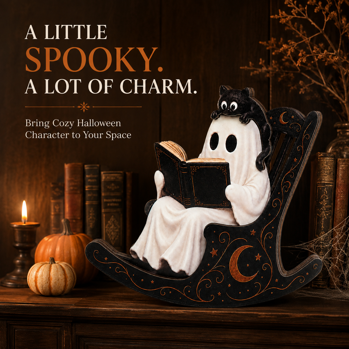 Ghost & Black Cat Rocking Chair Halloween Decor