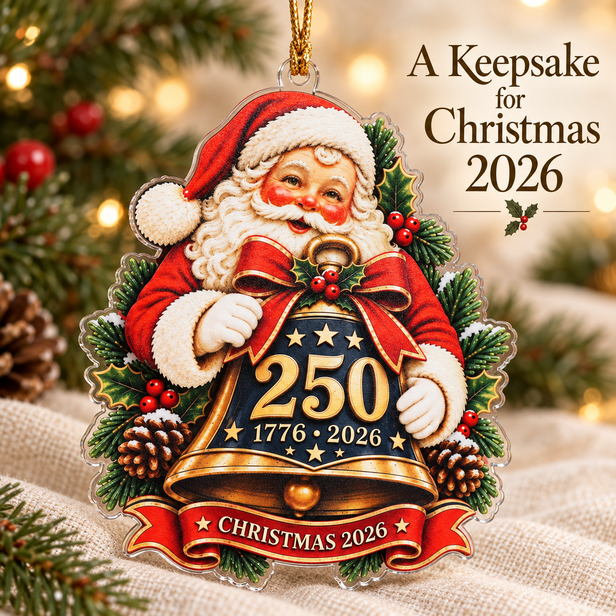 America 250th Anniversary Santa Bell Acrylic Ornament