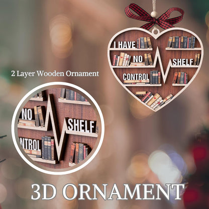 Book Ornament, 3D Wooden Book Ornaments for Christmas Tree, Book Lovers Gifts for Women, Bookish Gifts for Librarian, Reader, Reading Accessories, I Have No Shelf Control