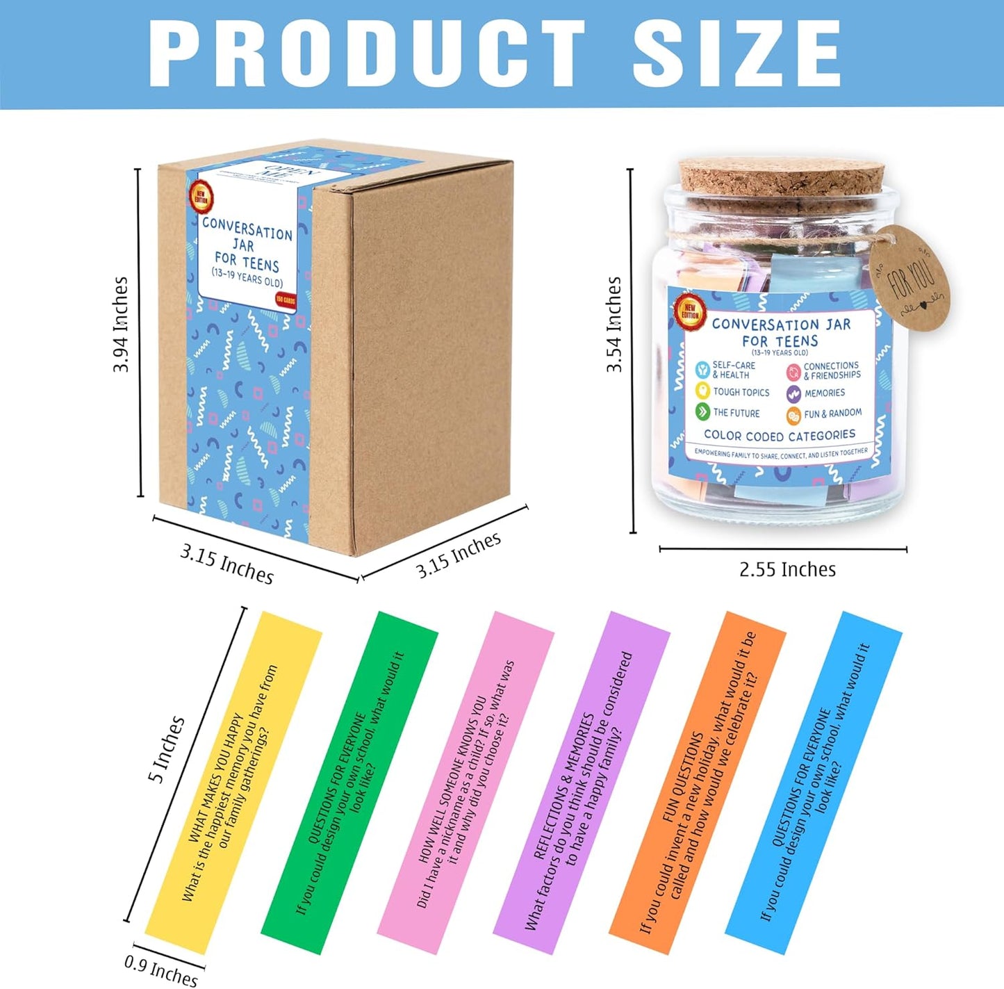 Conversation Jar for Teens, 150 Fun & Deep Questions, Mental Health for Teens Age 13-19, Counselors Therapist Office Must Haves, Back to School Supplies for Teens Girls Boys