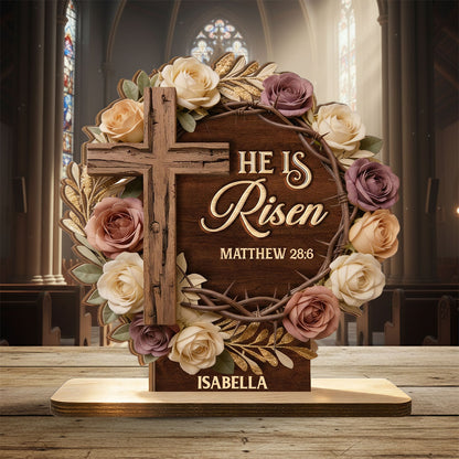 He Is Risen Flower Wreath - Personalized Wooden Plaque
