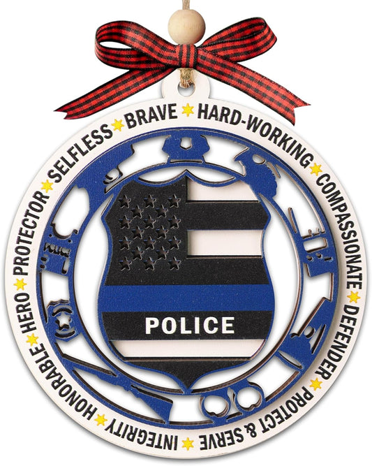 Police Ornaments for Christmas Tree, Thin Blue Line Ornament 2 Layer Wood & Acrylic for Police Officer, Cop Gifts for Christmas Decor, Christmas Ornaments 2025