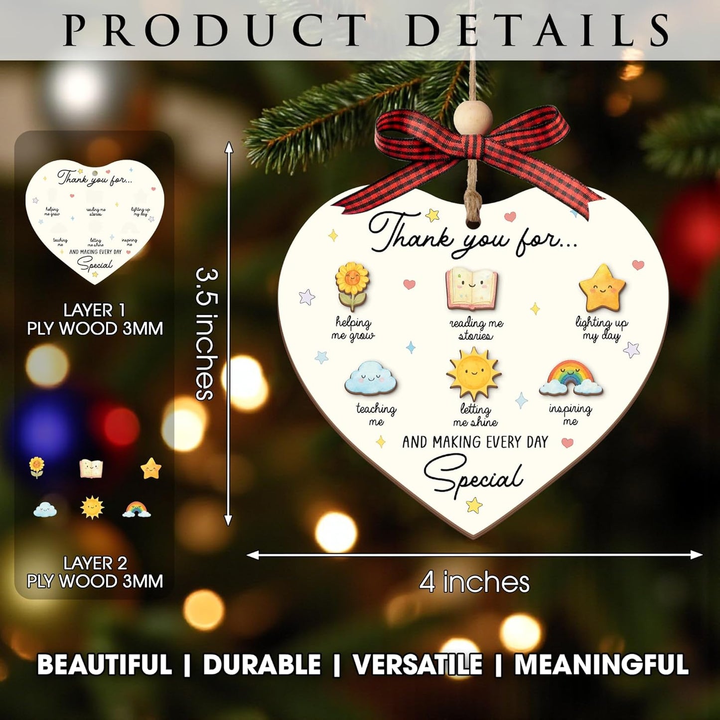 Heart Shaped Thank You Teacher Ornament 2025 – Christmas Appreciation Gift 2025 from Students for Teacher