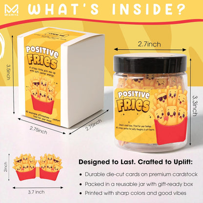 Positive French Fries Jar – 60 Funny Emotional Support Fries, Birthday Gifts for Friends, Teens, Coworkers, Foodie Gifts for Stress Relief and Positivity, Funny Gift for Boss, Women, Men