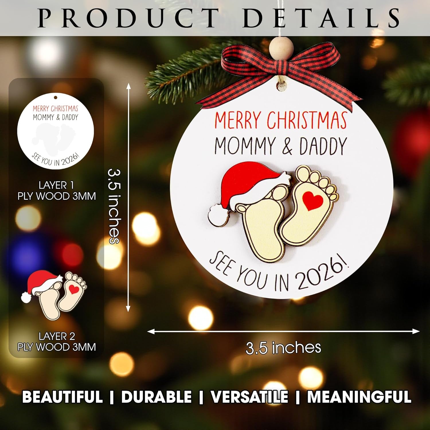 Baby First Christmas Ornament 2025, Expecting Baby Ornament 2026, New Mommy & Daddy Gift, Gifts for Expecting Parents Mom to Be, New Baby Ornaments, Pregnancy Ornament for Mommy & Daddy to Be