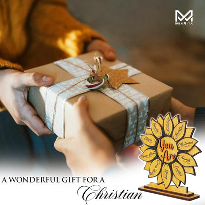 God Says You Are 2-Layer Wood Plaque, Christian Gifts for Women Birthday, Religious Desk Decor, Sunflower Gifts for Women, Faith-Based Inspirational Gift for Friends, Mom, Sister, Girl, Female Coworker, Christian, Sunflower Decor