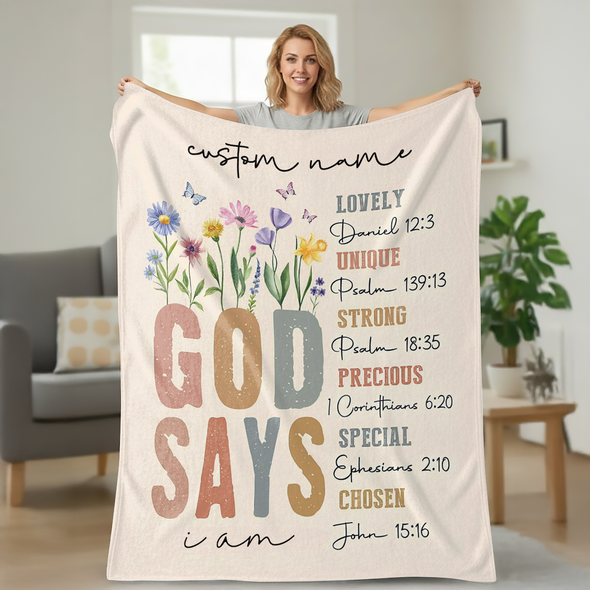 God Says I Am - Personalized  Sherpa Blanket