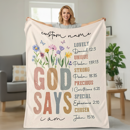 God Says I Am - Personalized  Sherpa Blanket