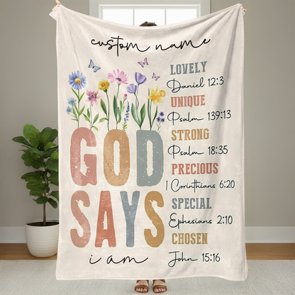God Says I Am - Personalized  Sherpa Blanket