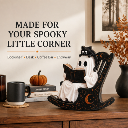 Ghost & Black Cat Rocking Chair Halloween Decor