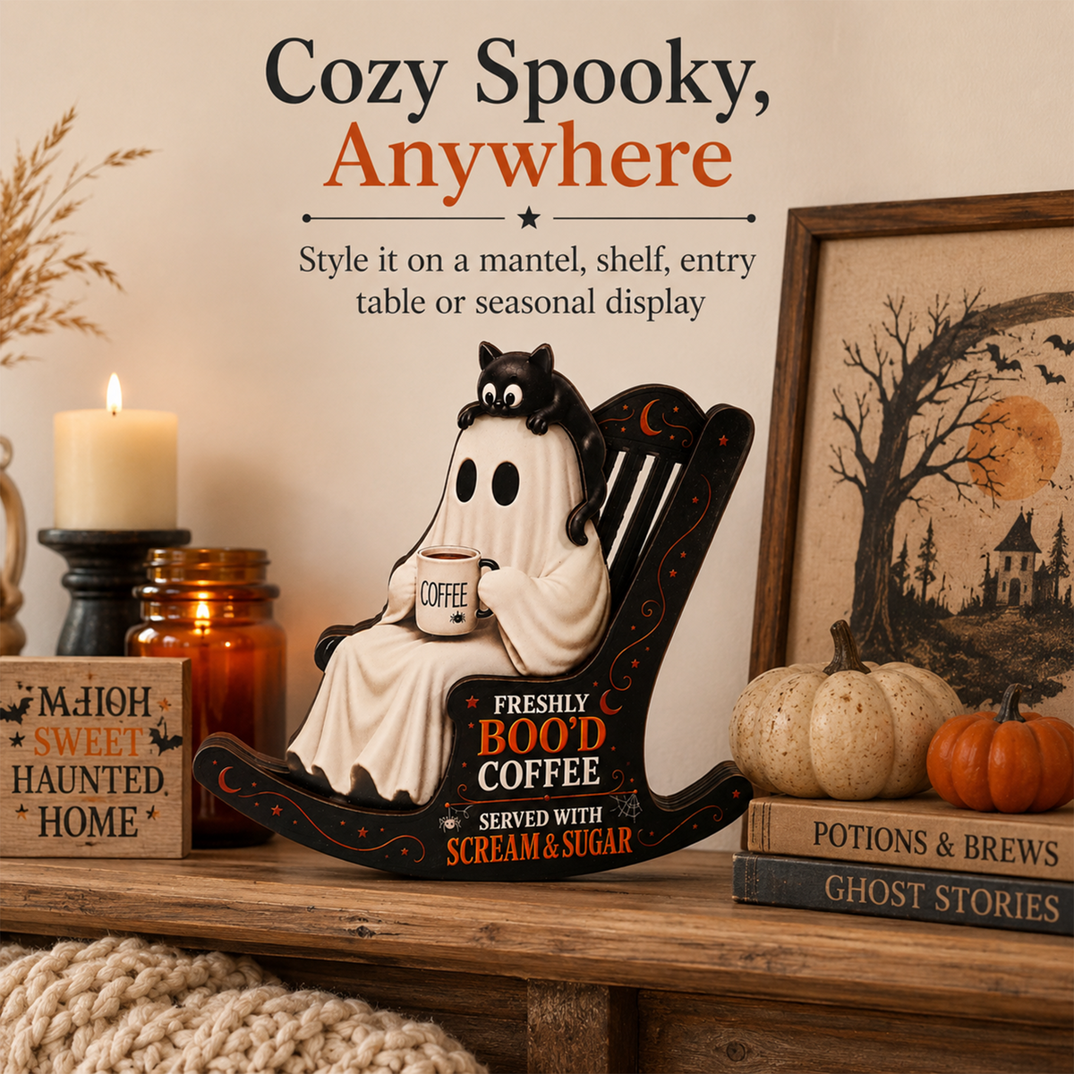 Freshly Boo’d Coffee Ghost Rocking Chair Decor