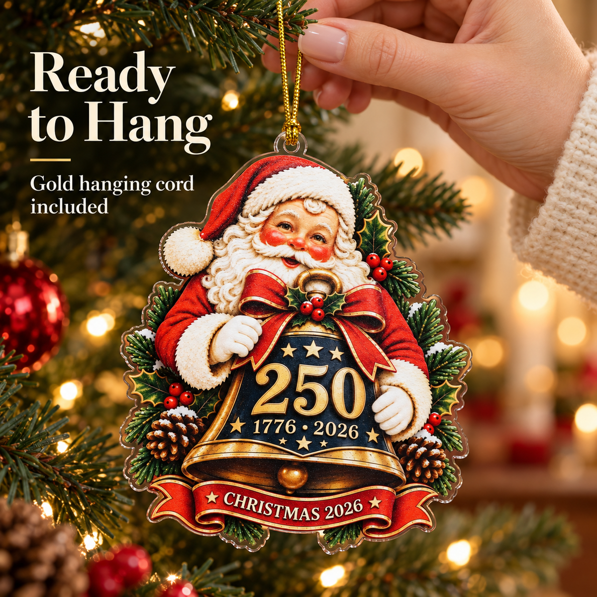 America 250th Anniversary Santa Bell Acrylic Ornament
