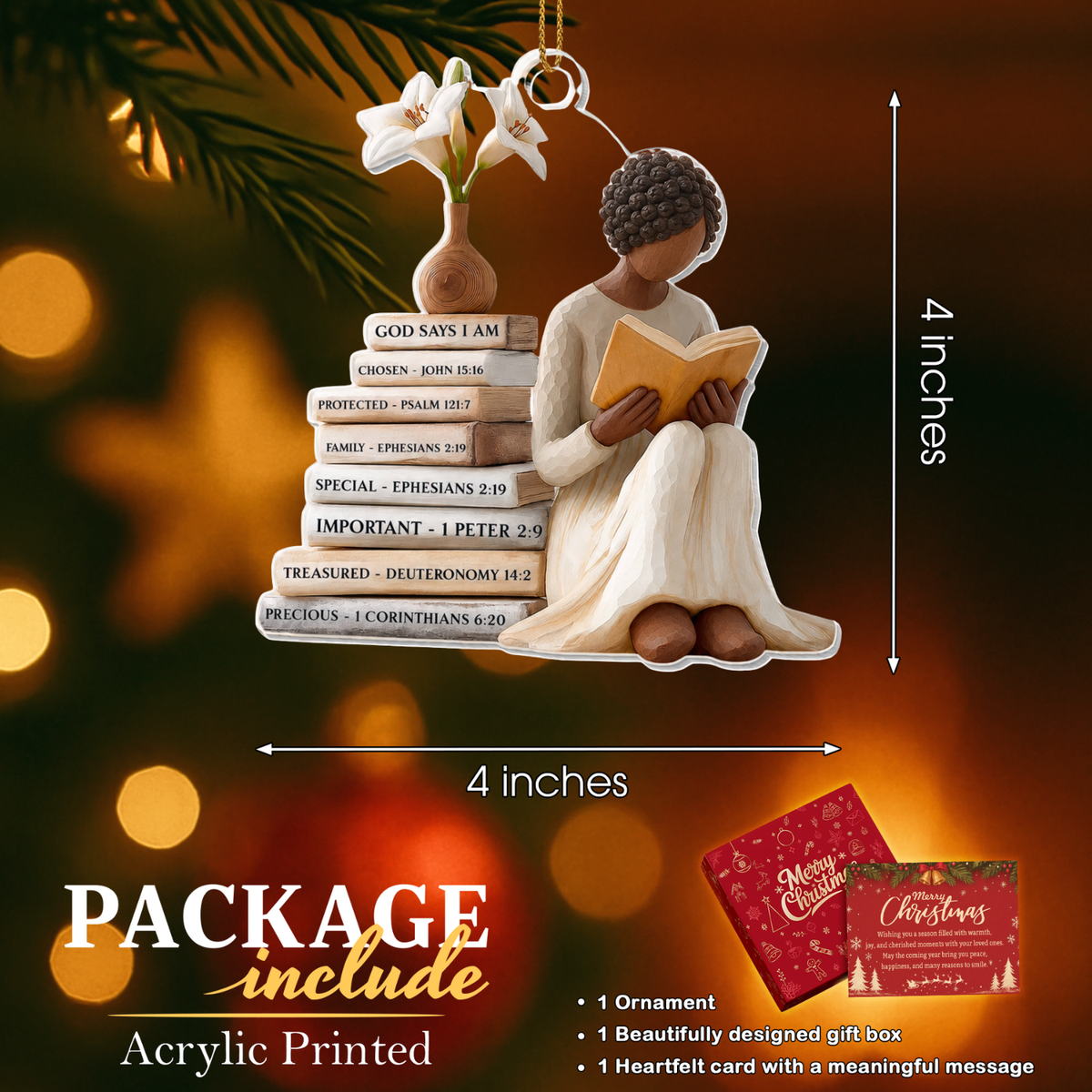 Black Girl Bible Reader Christmas Ornament