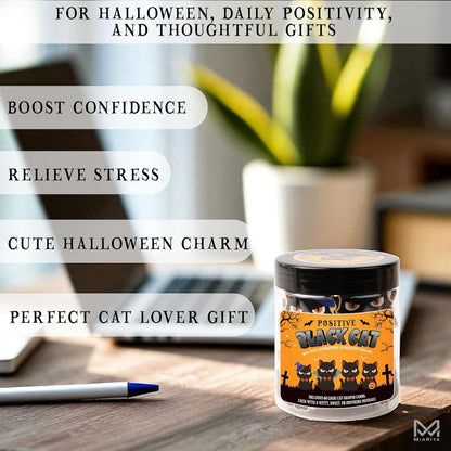 Positive Black Cat Jar, 60 Chibi Cat Affirmation Cards, for Women & Teens, Black Cat Lover Gifts, Inspirational Jar for Daily Positivity, Halloween Basket Stuffers