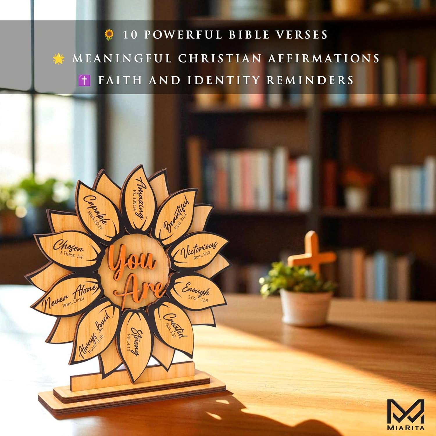 God Says You Are 2-Layer Wood Plaque, Christian Gifts for Women Birthday, Religious Desk Decor, Sunflower Gifts for Women, Faith-Based Inspirational Gift for Friends, Mom, Sister, Girl, Female Coworker, Christian, Sunflower Decor