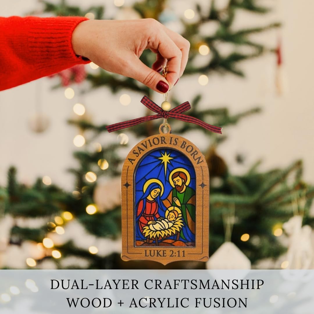 Luke 2:11 Stained Glass Nativity Ornament