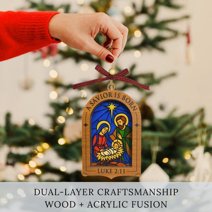 Luke 2:11 Stained Glass Nativity Ornament
