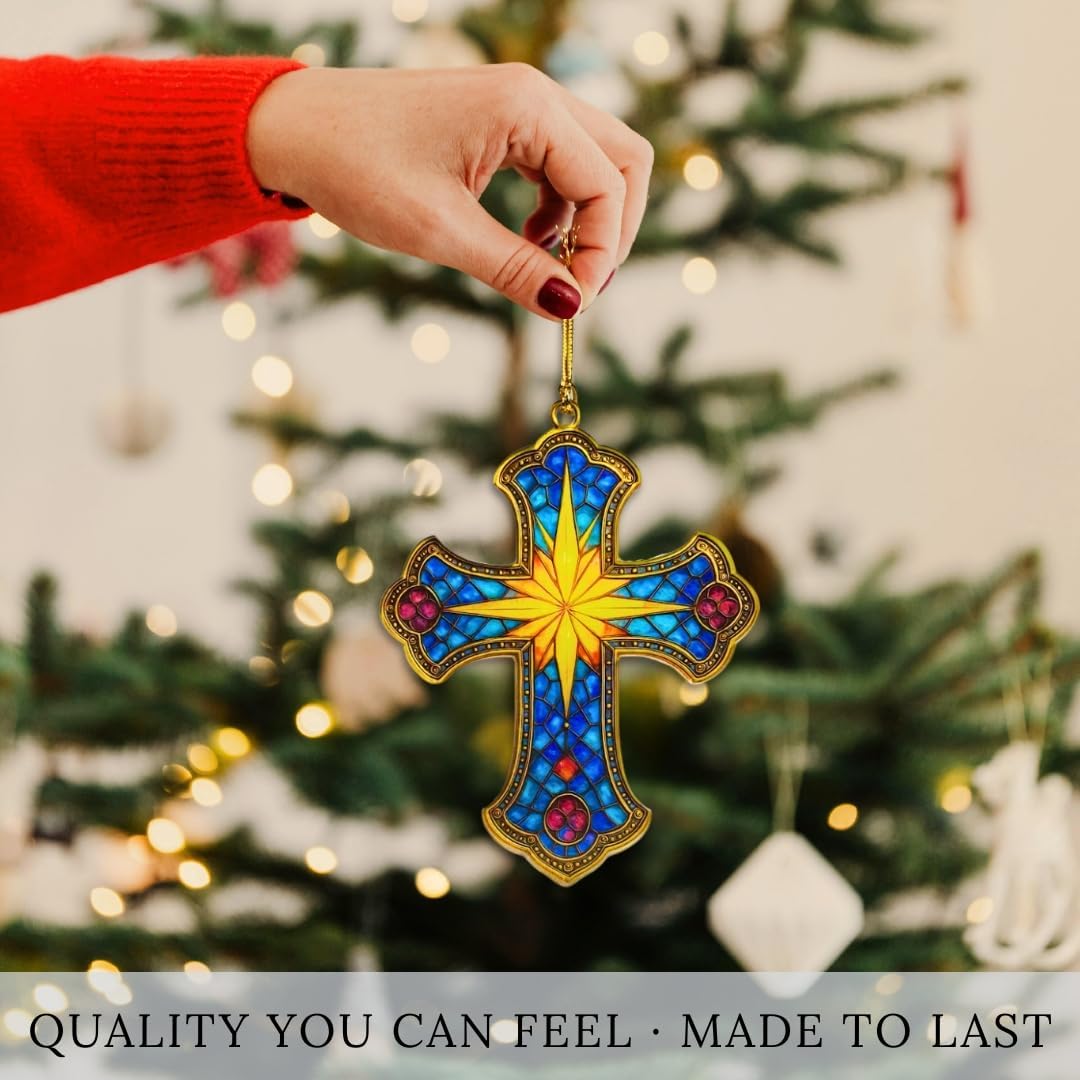 Bethlehem Star Stained Glass Cross Ornament