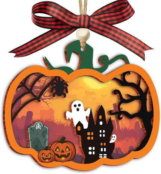 2-Layer Halloween Ornaments, Halloween Suncatcher Ornaments Tree Decor, Hanging Cutouts for Trick or Treat Party Supplies, Indoor&Outdoor Holiday Party Decoration