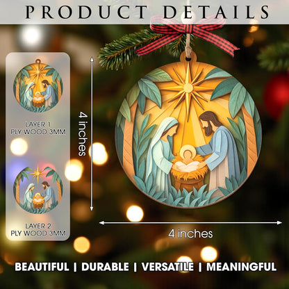 Nativity Christmas Ornament – Religious Holy Family Ornament with Bethlehem Star, Christian Christmas Tree Decoration, Layered 3D Style Ornament Gift for Christian Families