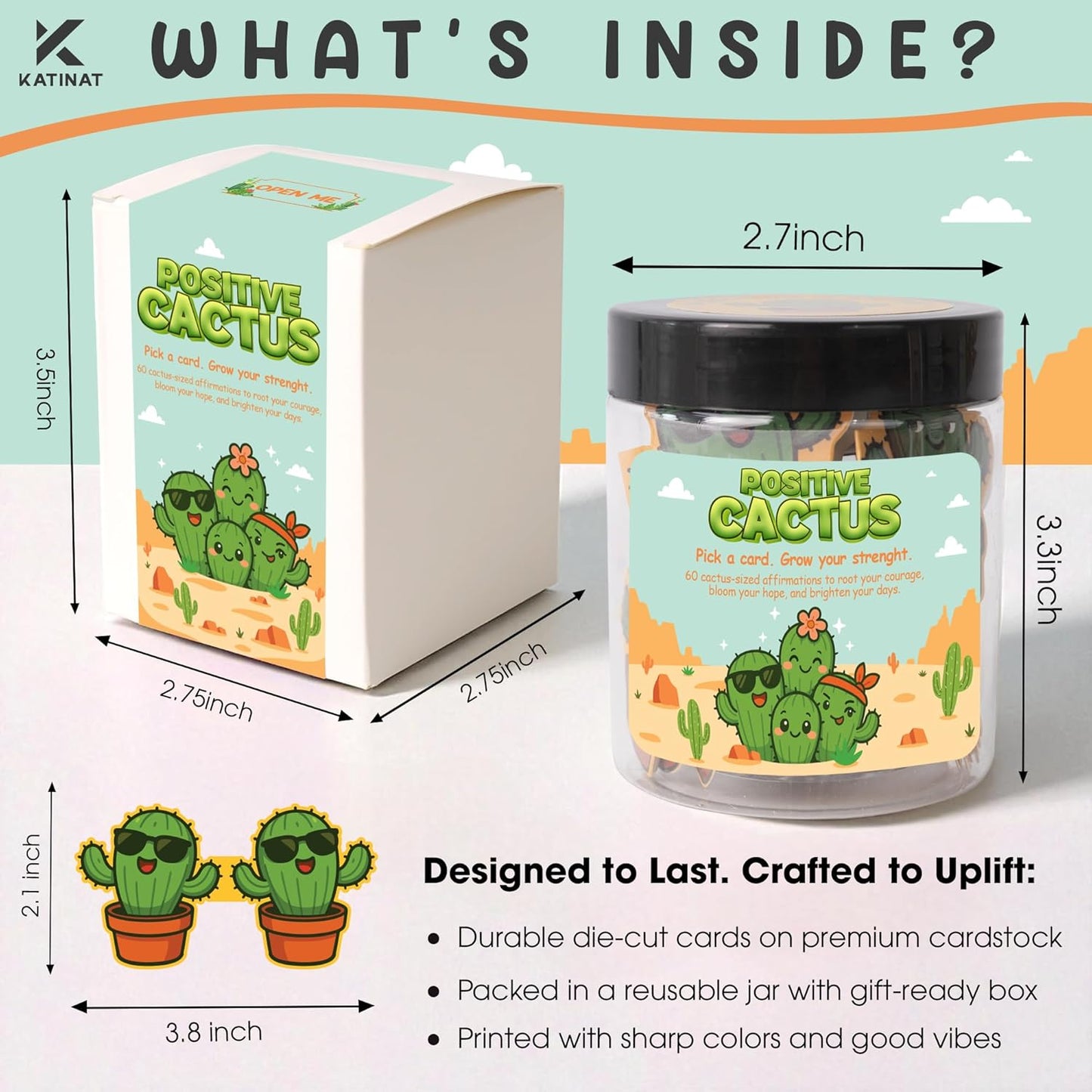 Emotional Supports Jar, Desk Accessories, Relaxation Gifts, Coworker Gifts for Women, Great Gift for Boss, Teacher, Friends (Positive Cactus)