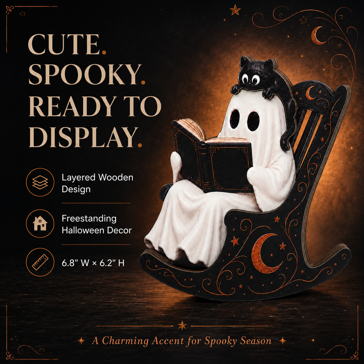 Ghost & Black Cat Rocking Chair Halloween Decor