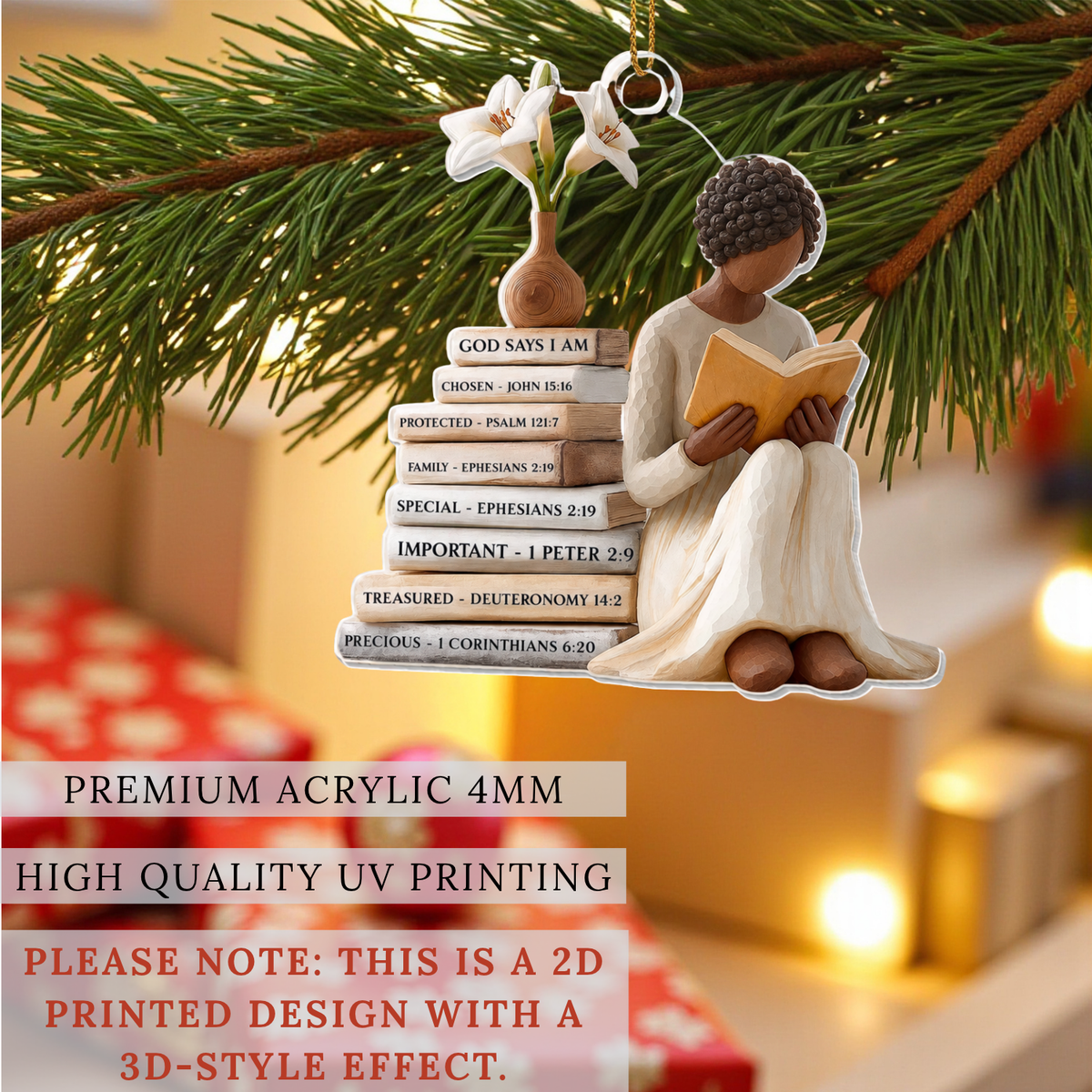 Black Girl Bible Reader Christmas Ornament