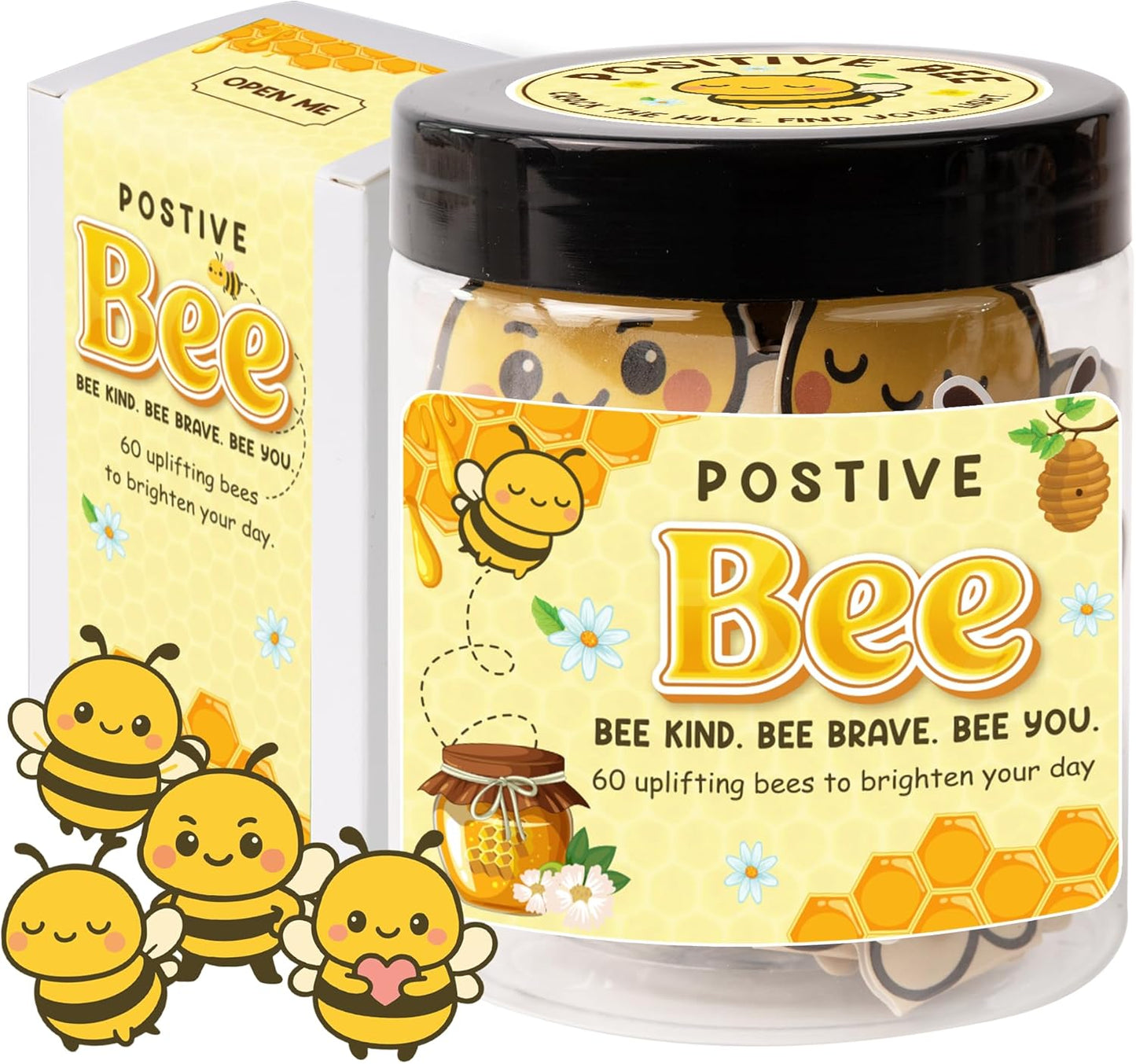 Positive Bee Jar – 60 Cute Bee Affirmation Cards for Women, Teachers, Grandma, Inspirational Gifts for Stress Relief, Self-Care, Birthday, Desk Decor for Bee Lovers (Positive Bee)