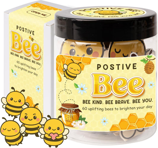 Positive Bee Jar – 60 Cute Bee Affirmation Cards for Women, Teachers, Grandma, Inspirational Gifts for Stress Relief, Self-Care, Birthday, Desk Decor for Bee Lovers (Positive Bee)