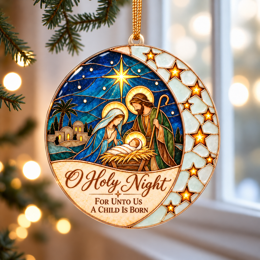 O Holy Night Nativity Stained Glass Christmas Ornament