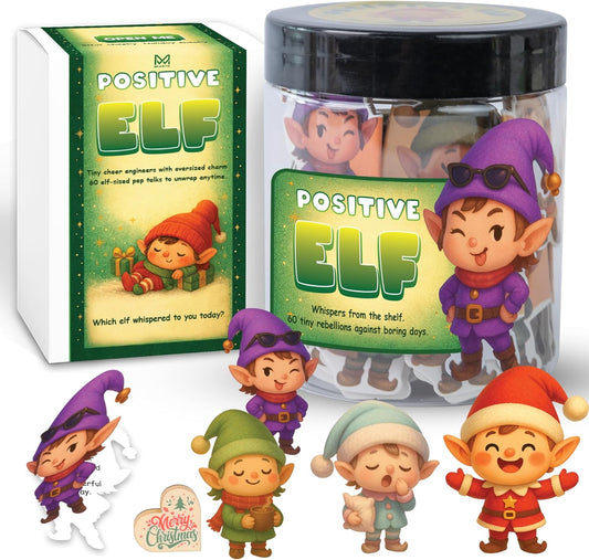 Positive Elf Jar – 60 Funny Emotional Support Elf, Christmas Gifts for Teens, Women, Men, Coworkers, Teachers, Sisters, Friends – Christmas Stocking Stuffer for Teens, Women, Men