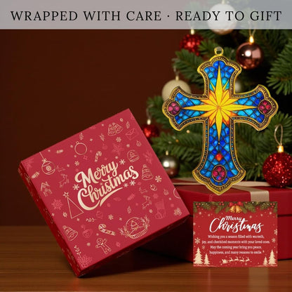 Bethlehem Star Stained Glass Cross Ornament