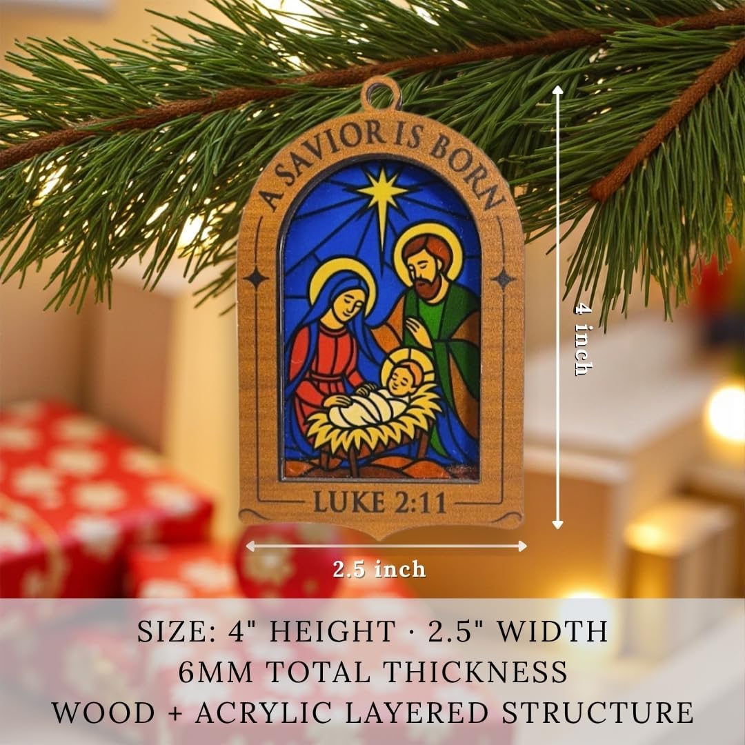 Luke 2:11 Stained Glass Nativity Ornament