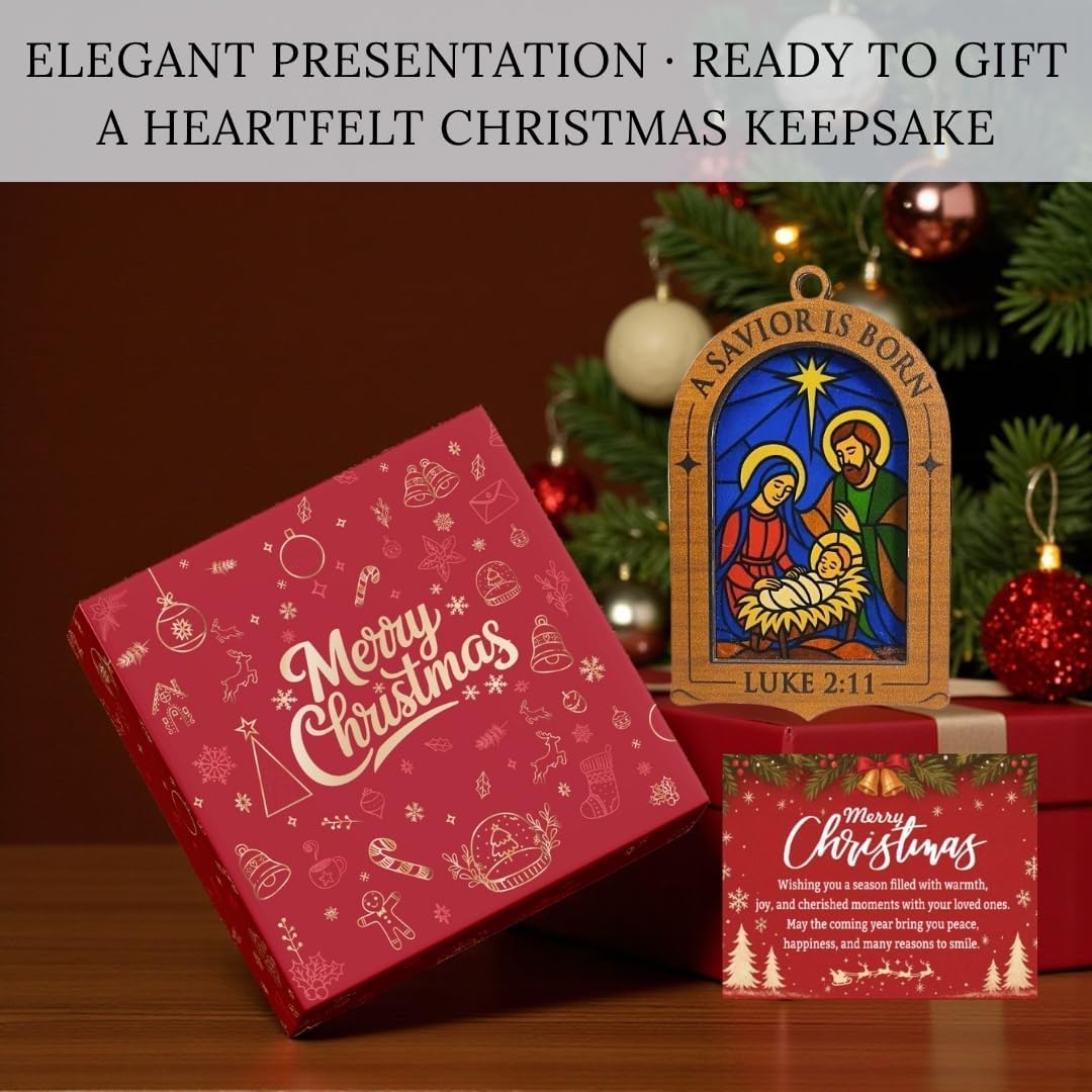 Luke 2:11 Stained Glass Nativity Ornament