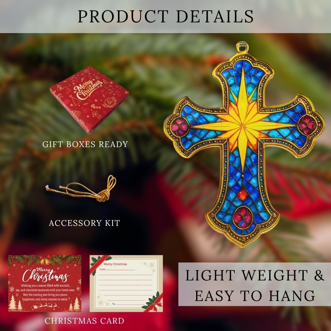 Bethlehem Star Stained Glass Cross Ornament
