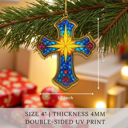 Bethlehem Star Stained Glass Cross Ornament
