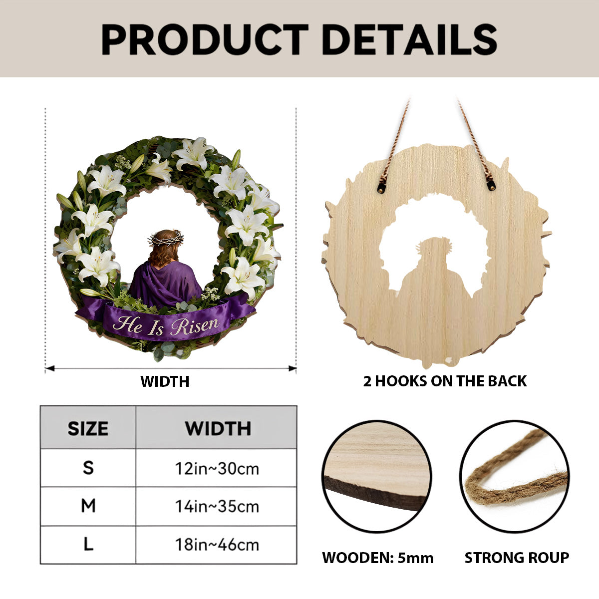 He Is Risen - Wooden Door Sign