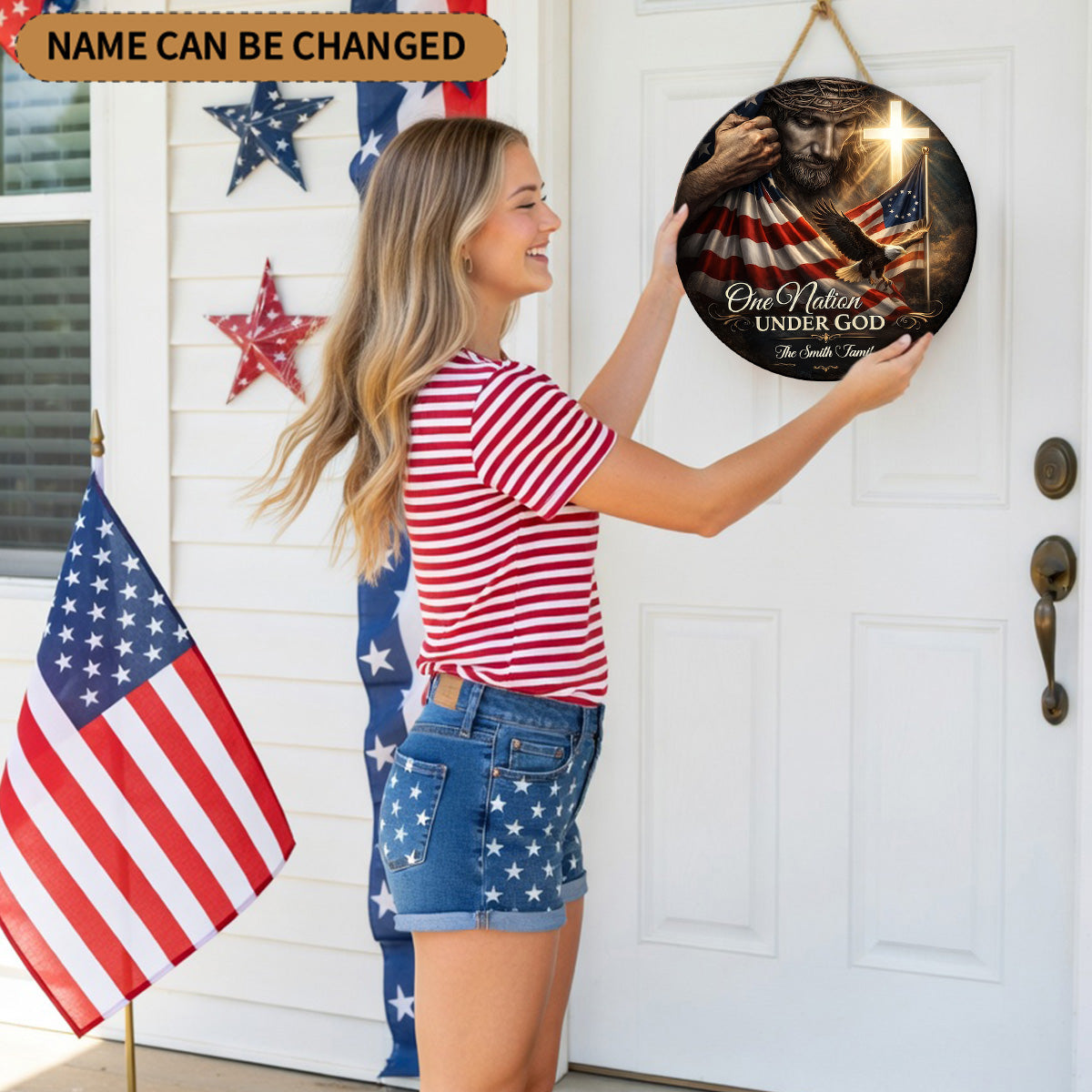 One Nation Under God - Personalized Door Sign