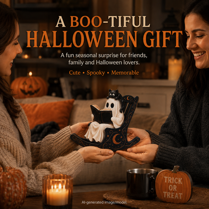 Ghost & Black Cat Rocking Chair Halloween Decor