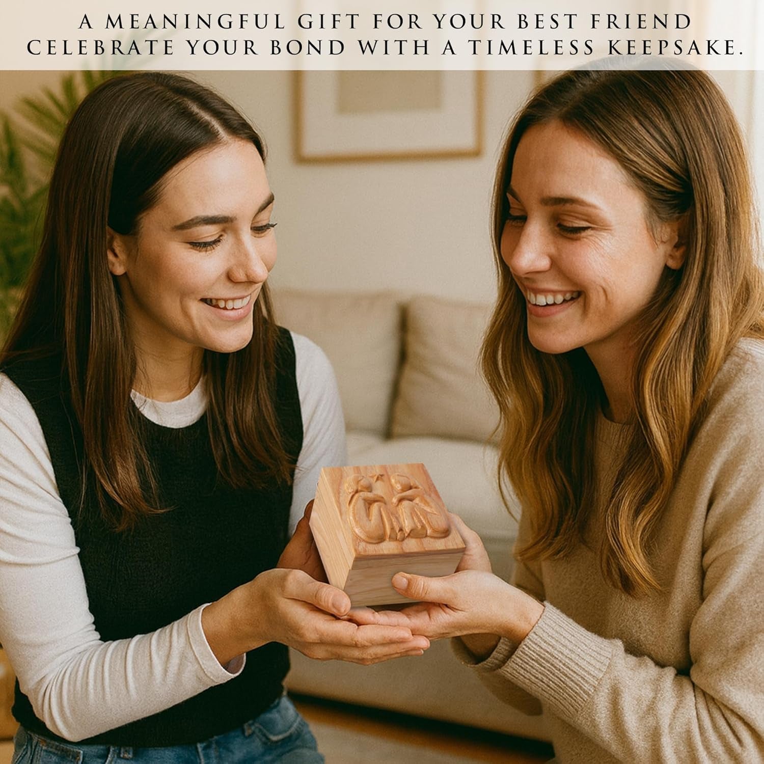 Hand-Carved Wooden Friendship Keepsake Box, Sculpted Hand-Painted Keepsake Box Forever True, Forever Friends, Holds Jewelry and Treasures, Carving of Best Friends or Sisters, Soul Sister Gift, Bestie Birthday Gifts for Women