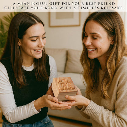 Hand-Carved Wooden Friendship Keepsake Box, Sculpted Hand-Painted Keepsake Box Forever True, Forever Friends, Holds Jewelry and Treasures, Carving of Best Friends or Sisters, Soul Sister Gift, Bestie Birthday Gifts for Women