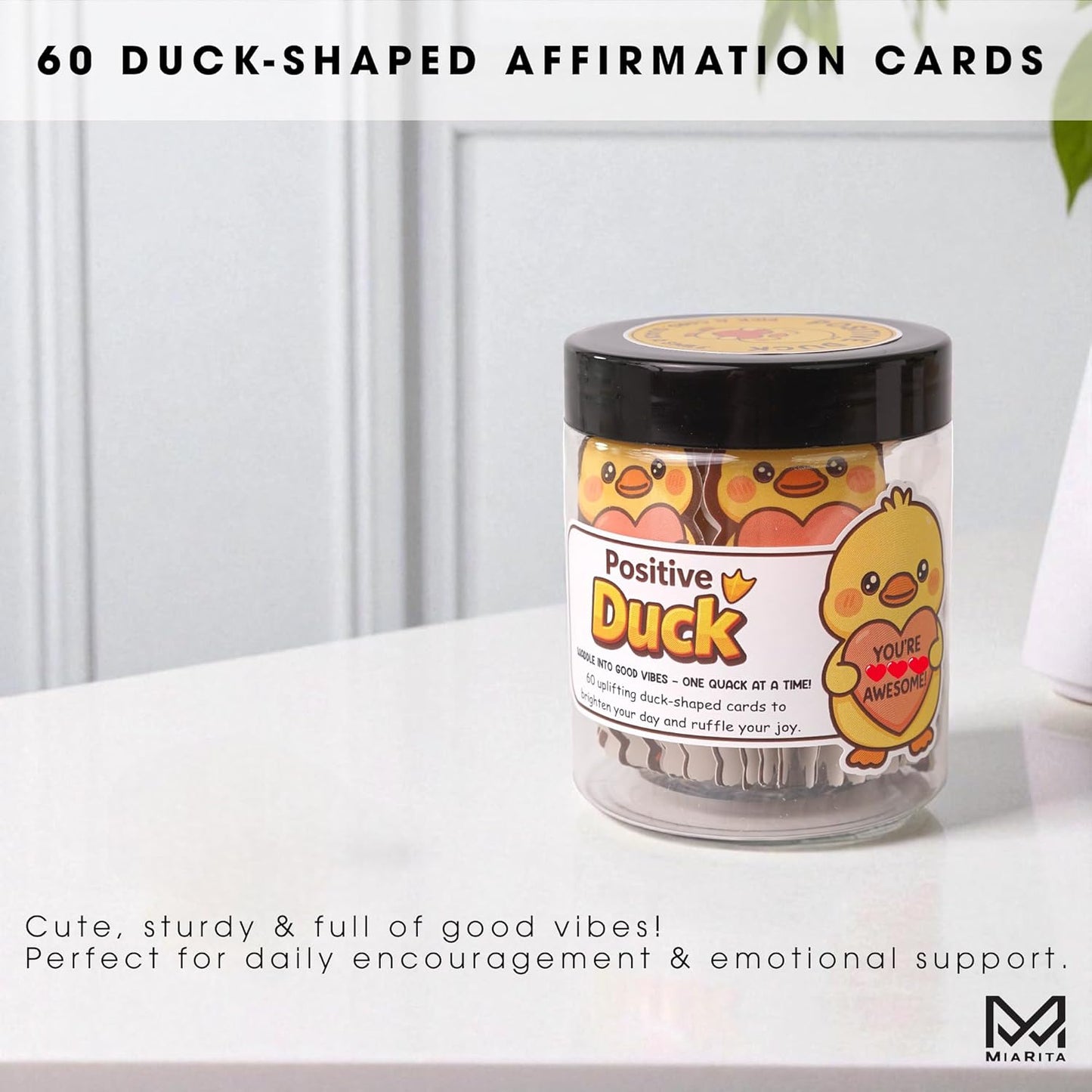 Positive Duck Jar – 60 Funny Emotional Uplifting Support Affirmation Cards, White Elephant Gift for Women Men, Stress Relief Gifts, Duck Gifts, Cards to Reduce Anxiety & Increase Relaxation