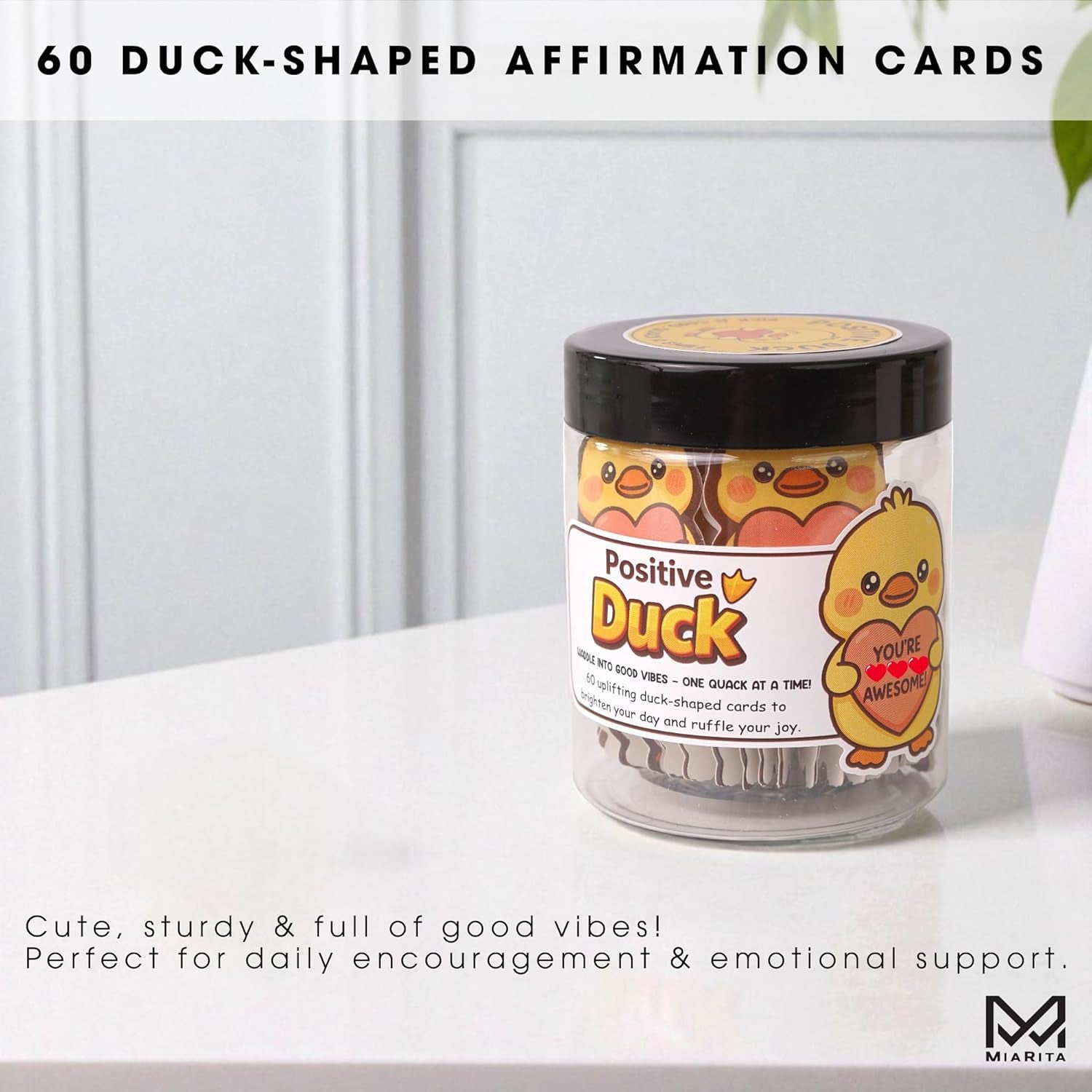 Positive Duck Jar – 60 Funny Emotional Uplifting Support Affirmation Cards, White Elephant Gift for Women Men, Stress Relief Gifts, Duck Gifts, Cards to Reduce Anxiety & Increase Relaxation