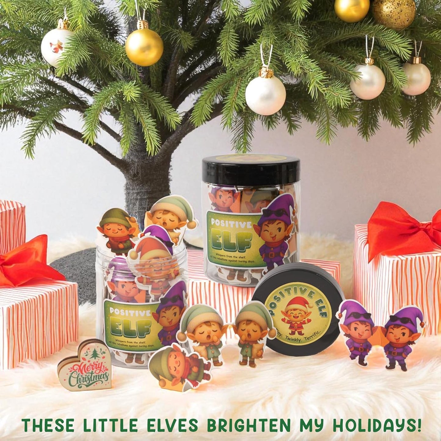 Positive Elf Jar – 60 Funny Emotional Support Elf, Christmas Gifts for Teens, Women, Men, Coworkers, Teachers, Sisters, Friends – Christmas Stocking Stuffer for Teens, Women, Men