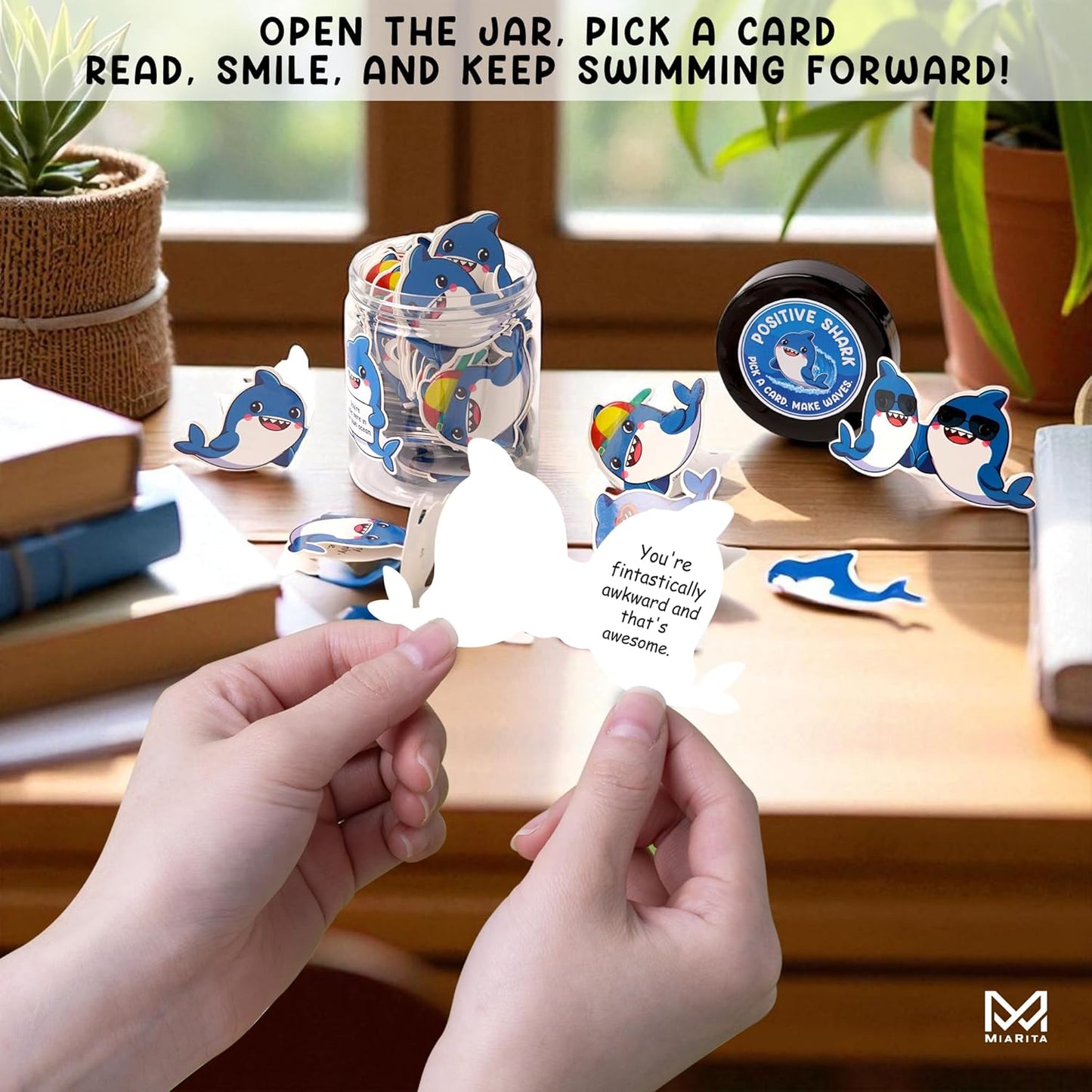 Positive Shark Jar, 60 Emotional Support Shark Cards, Get Well Soon Gifts for Men, Shark Stuffed Animal Decorations and Stuff, Encouragement Sea Animals Present with Comfort Support Message