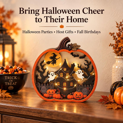 Lighted Pumpkin Haunted House Halloween Tabletop Decor