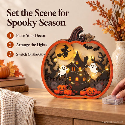 Lighted Pumpkin Haunted House Halloween Tabletop Decor